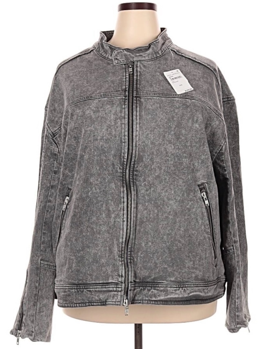 Good American Washed Gray Zip-Front Bomber Jacket